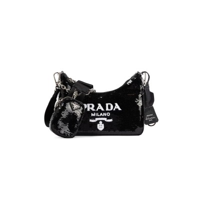 PRADA RE-EDITION 2005 MINI SHOULDER BAG IN BLACK 1BH204 (22*12*6cm)  PRADA RE-EDITION 2005 MINI SHOULDER BAG IN BLACK 1BH204 (22*12*6cm)